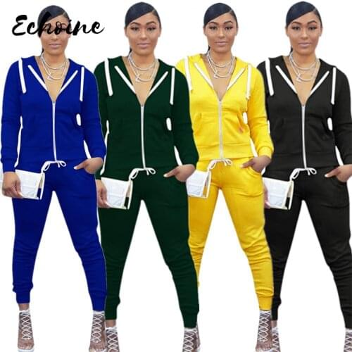 Winter Womens Set Full Sleeve Tracksuit Hooded Jackets Pencil Pants Suit Two Piece Set Sexy Night Club Party Sportswear S-2XL