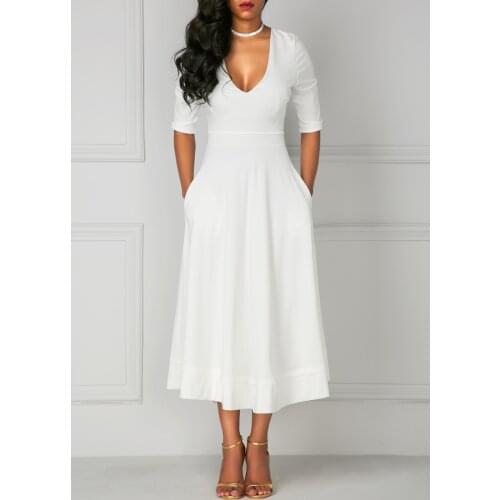 2021 Sexy Dress Autumn Solid Color Deep V Office Women Dress Half Sleeve Slim Elegant Party M-5xl Dress Women Vestidos