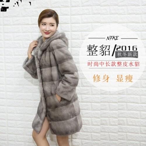 2016 winter mink coat female whole mink long hooded Slim mink fur coat