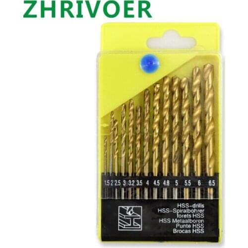 13 sets of Ti coated high speed steel round shank twist drills 1.5mm-6.5mm twist drills