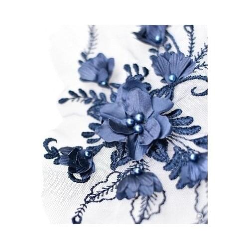 2PCS French Lace Handmade Beads 3D Wedding Dress Applique DIY Bridal Headdress Ivory White Lace Fabric Patch