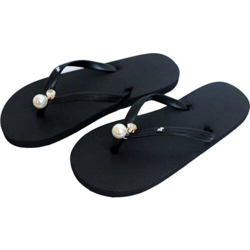 2019 EUR 35-39 Yeshitop New Arrival OEM Handcraft Original Peals Flat Flip Flops Women Summer Sandals Black & Yellow Slippers