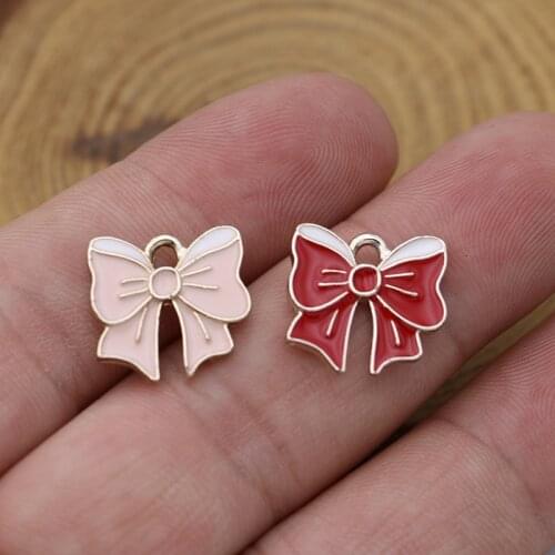 10PCS Enamel Christmas Bow Charm Pendant Jewelry Making Bracelet Necklace DIY Earrings Accessories Craft