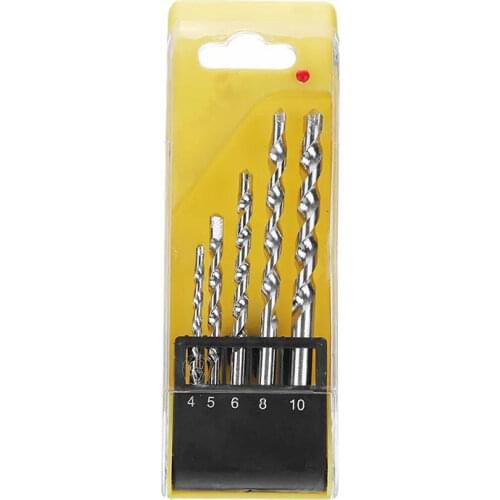 5Pcs 4/5/6/8/10mm Straight Impact Drill Round Shank Cement Wall Twist Drill Bit Set