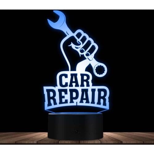 Car Repair Service Station 3D Optical illusion Lamp Vehicle Maintenance and Repair Novelty Night Light Business Logo Desk Decor