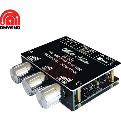 Bluetooth 5.0 Audio Receiver Decoder ZK-PT1 Stereo Tone Board Volume Controller Treble Bass Tonal preamp Amp Knob For Amplifier