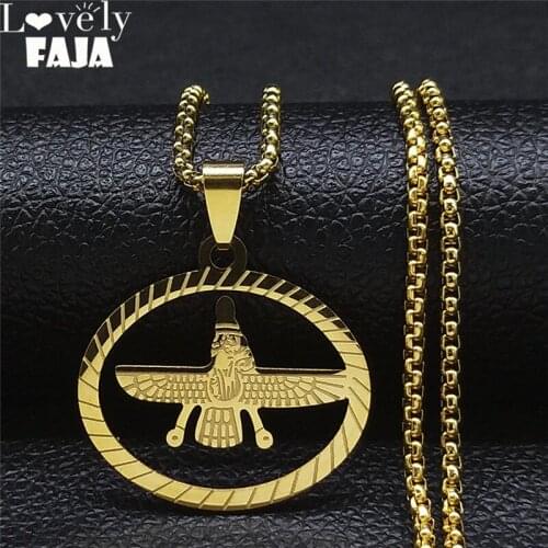 2021 Stainless Steel Mazda Religion Women/Men Oval Zoroastrianism Iranian Cuture Persian Empire Chain Necklaces Jewelry N4521S05