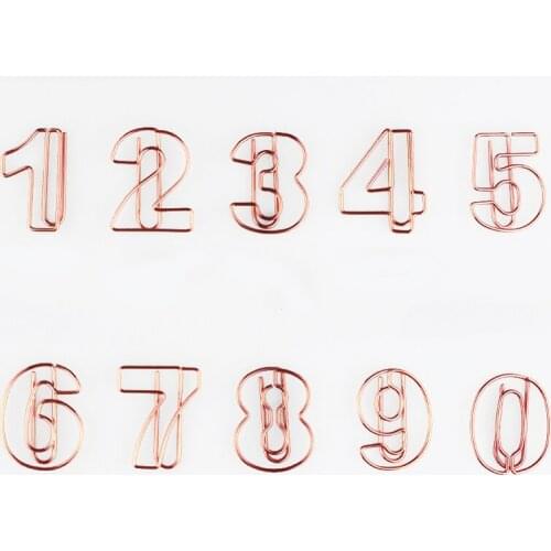 Numbers from 0 to 9 Special-shaped Office Accessories Paperclips Rose Gold Stationery Paper Clips Decorative Cute Paper Clips
