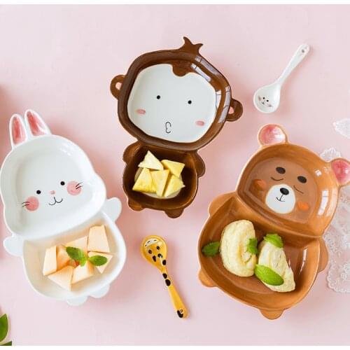 MDZF SWEETHOME Ceramic Cartoon ChildrenS Dinner Plate Animal Shape Dishes Snack Dessert Plate Milk Mug Kitchen Tableware