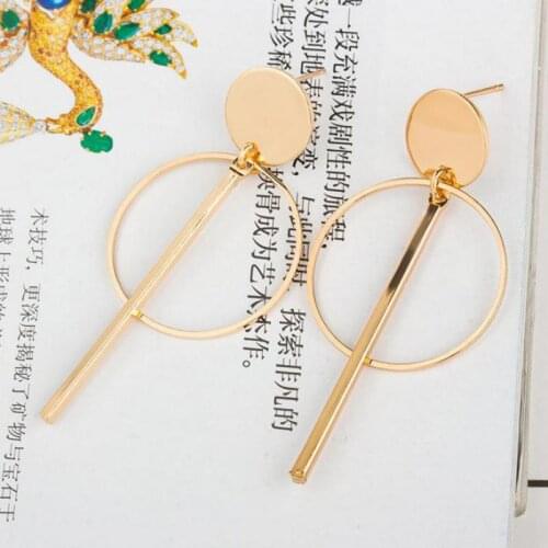 Disc Hollow Circle Earrings Geometric Gold Silver Color Earrings For Women Earing Jewelry Metal Thin Stick Dangle Earrings A307
