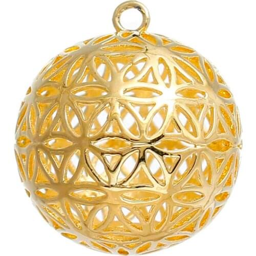 DoreenBeads Copper Flower Of Life Pendants Round Gold/Silver Color Hollow Carved Charms DIY Necklace Earring Jewelry Gift,1Piece