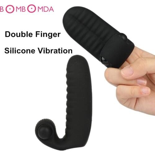 Double Finger Vibrators Masturbation Adult Foreplay Vagina Body Massager G-Spot Stimulator Orgasm Sex Toys for Women Finger Caps
