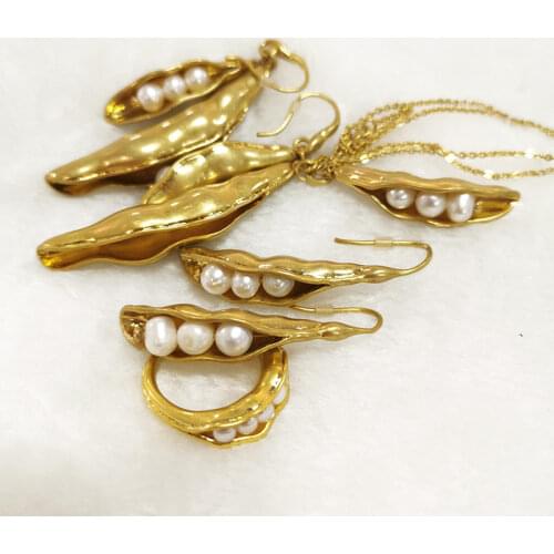Aesthetic Freshwater Pearl Earrings/Necklace/Ring/Bracelets Jewelry Sets For Women/Girls Pea Pod Vintage Luxury Accessories Gift
