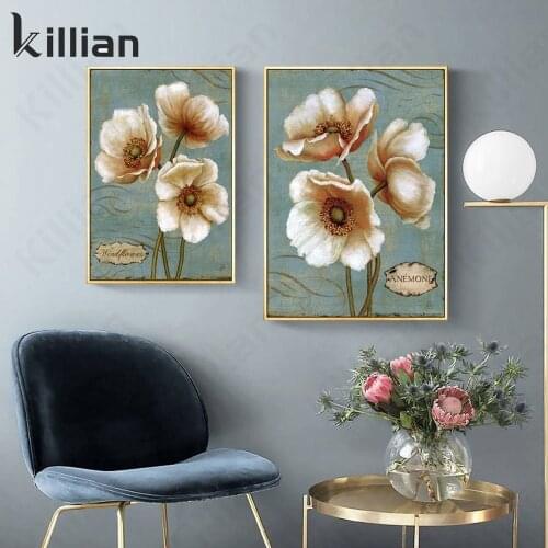 European Elegant and Noble White Flower Canvas Painting Modern Plant Wall Art Oil Painting Living Room Decorative Art Poster