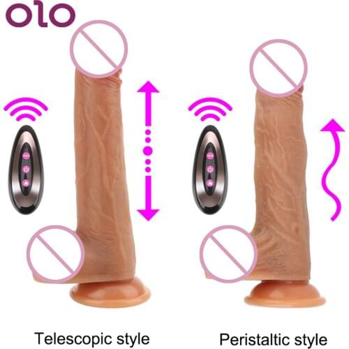 OLO Realistic Dildo Vibrator Remote Telescopic Vibrators 42°Heating Flexible Soft Silicone Penis Sex Toys for Women Masturbation
