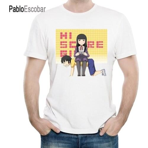 Hi Score Girl T Shirt Harajuku Mens White Color Cool Hi Score Girl Logo T-Shirt Short Sleeves Tshirt Hipster Anime T-Shirt