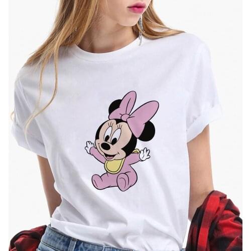 Disney T Shirt Summer Short Sleeve Casual White O-neck Tshirts Baby Minnie Mickey Mouse Print Harajuku T-shirts Female Clothes