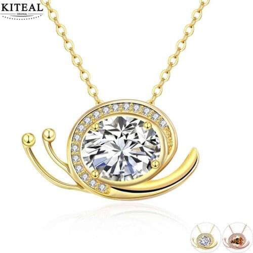 KITEAL High Quality Gold color Yellow/Rose Yellow color female pendants snails animal zircon collares jewellery