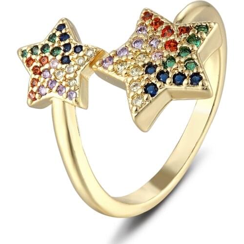 Classic Wedding Band Women Rings Simple Star Design Opening Finger Rings Pave CZ Stones Delicate Female Engagement Jewelry Gift