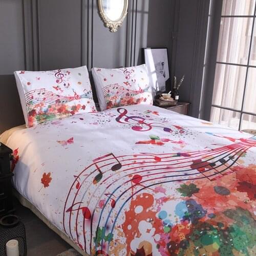 Red Butterfly HD Printed bed linen set Twin Full Queen King Double Sizes Musical Note Bedclothe Holiday gift No fading 3pcs 4pcs