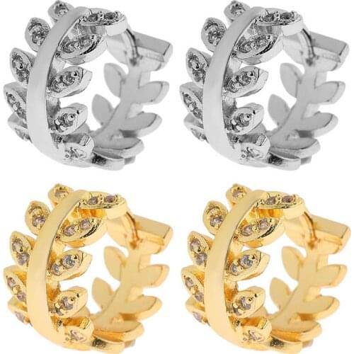 Fashion Leaf Shape Gold Color Hoop Earrings for Women Crystal Leaves Small Hoops Earing Jewelry Bijoux
