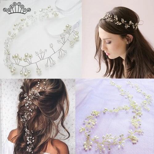 Fashion Wedding Headdress For Bride Flower Crystal Pearl Headband Hair Belt Ornaments Handmade Wedding Crown Accessories