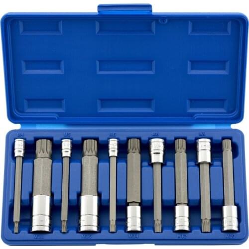 New 10Pcs/set Triple Square Spline Bit Socket Set Extra Long Type 100mm Short Type S2 Bit,Cr-V Socket Metric 4mm-18mm