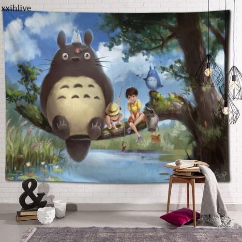 Custom Tapestry Japanese Anime Totoro Printed Large Wall Tapestries Hippie Wall Hanging Bohemian Wall Art Decoration Room Decor