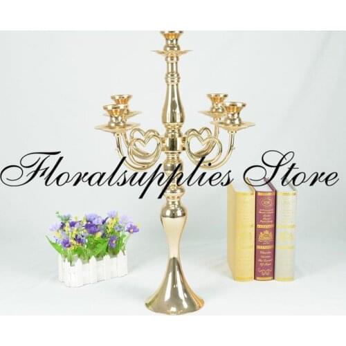 New Arrival Silver Gold Color 5 Arms Candelabra Taper Candle Holders Chandeliers Wedding Centerpieces