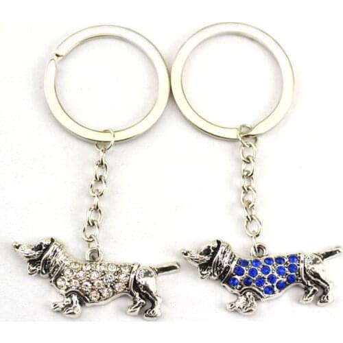 Rhodium plated zinc studded with sparkling crystals Dachshund Cute Dog Animal charm key chain
