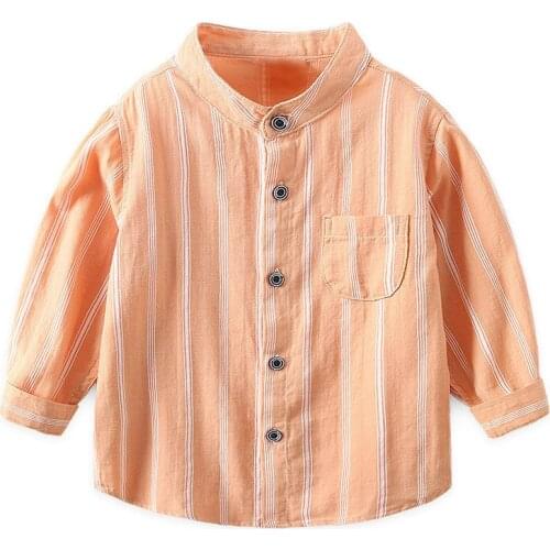 Boys' Clothing Boys' Striped Shirt Long-Sleeved Little Boys Shirt Fashion Kids Shirts Clothing Long Sleeve Stand-Up Collar Shirt