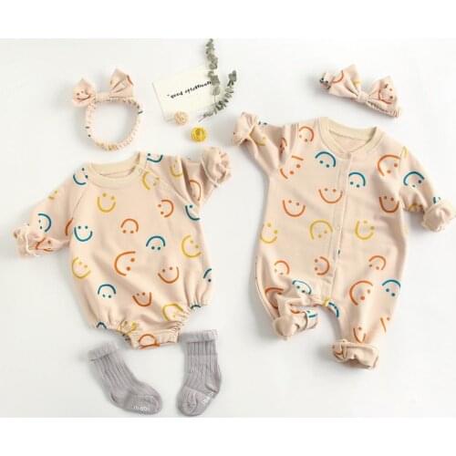 Baby girl clothes 100% cotton autumn and winter newborn clothes cartoon smiley print baby onesies kids jumpsuits baby Rompers