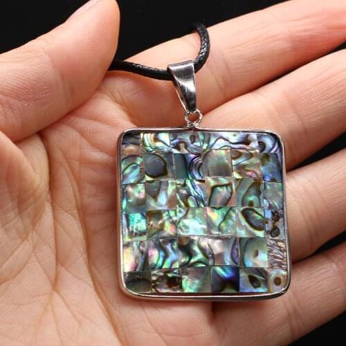 Natural Shell Necklace With Square Abalone Pendant Leather Cord 2MM Charms For Elegant Women Love Romantic Gift