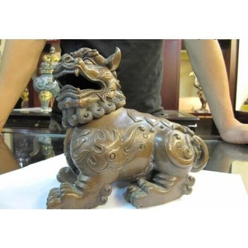 Song voge gem S0343 Chinese Royal Copper Bronze exquisite Foo Dog Lion Statue incense burner Censer