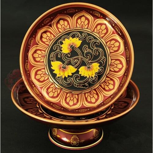 Flowers Pattern Alloy Tray Buddhist Temple Consecrate Buddha Fruit Plate Religious Ceremonial Decoration Plate Diameter 18cm