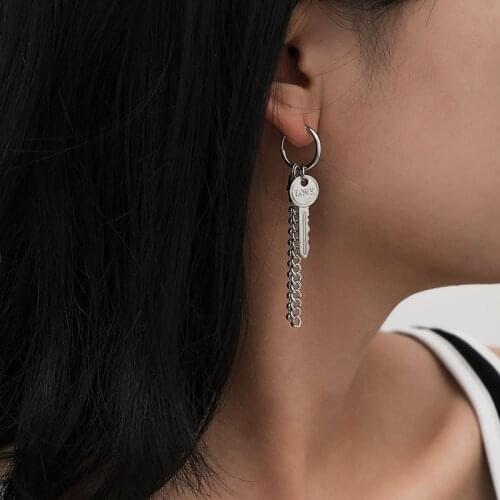 Chic Creative Chain Tassel Letters Love Key Earrings for Women Vintage Fashion Geometric Circle Dangle Earrings Jewelry Brincos