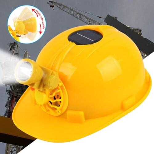 Outdoor Safety Helmet With Solar Power Fan Hard Working Hat High Strength Construction Protective Cap Yellow With Headlight