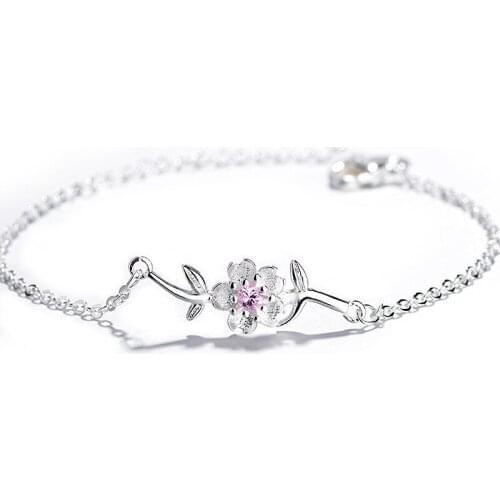 Cherry Blossom Bracelet Pink Purple Crystal Zircon For Women Adjustable Fashion Korea New Trendy Student Daily Jewelry BOYULIGE