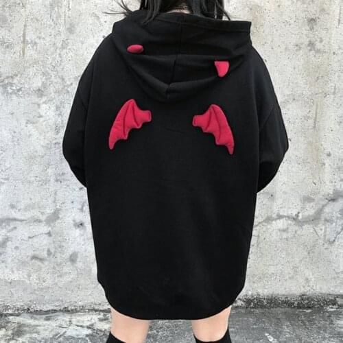 Devil Horn Hoodie Streetwear Gothic Hooded Women Loose Black Pullovers Sweatshirts Oversized Harajuku
