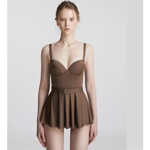 LMQ NEW 2021 Women Sexy One Piece Pleated Skirt Swimsuit Female Ins Style Adjustable Shoulder Strap Bathing Suit Beach Swimwear