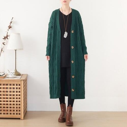 Johnature Women Vintage Thick Sweaters Cardigan 2020 Autumn Winter New Button Solid Color V-Neck Long Sleeve Women Sweaters