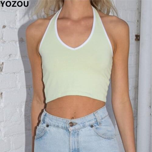 Women summer solid vintage cotton chic casual halter candy color crop top cropped cami tee backless sleeveless for female