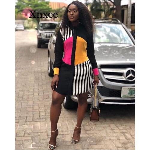 Women Summer Long Sleeve Shirt Dress 2020 Streetwear Office Stripe Knee-length Casual Dress Black Button Loose Midi Party Dress