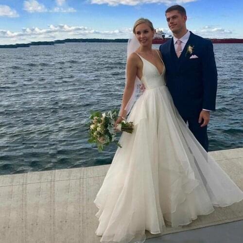 V Neck Beach Wedding Dress 2021 A Line Boho Vestidos De Noiva Plus size свадебное платье for Women Backless Vestito Da Sposa