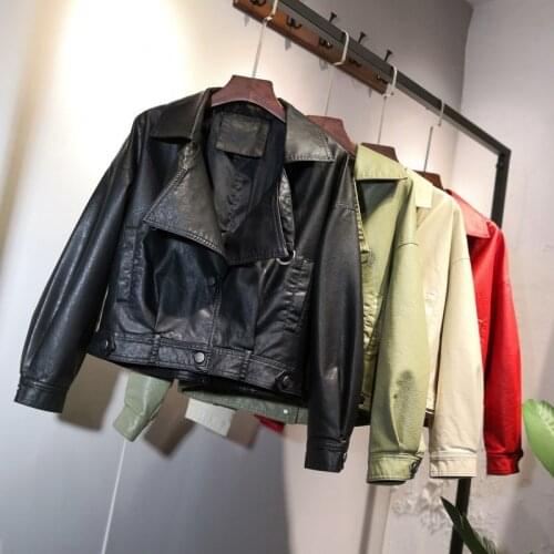 ZQLZ Faux Leather Coat Women 2021 Punk Biker Black Green Streetwear Pu Jacket Female Loose Basic Single Breasted Autumn Jackets