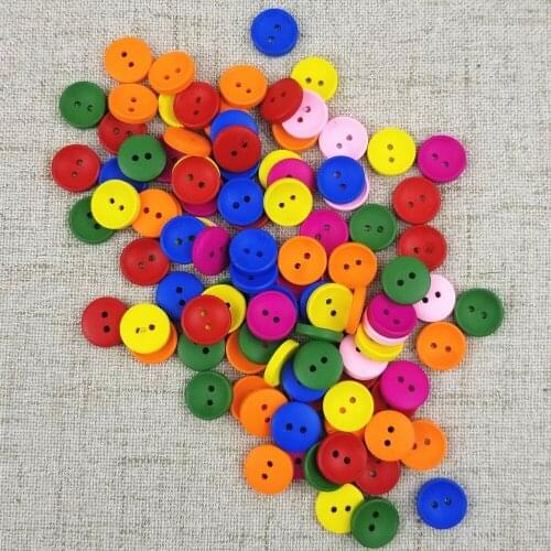 100Pcs/lot Random Mixed 2 Holes Wooden Buttons Scrapbooking 15mm Decorative Buttons Apparel Sewing