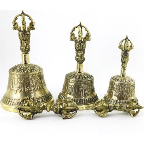 12-17cm Height Brass Metal Tibetan Buddhist Fengshui Handmade Lucky Hand bell with Vajra