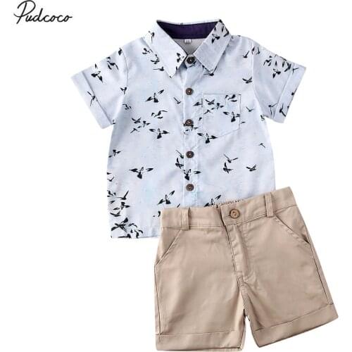 2020 Toddler Kids Baby Boy Seagull Shirt Tops+Shorts Pants Clothes Outfits Summer Formal Boys Clothing Set 2pcs