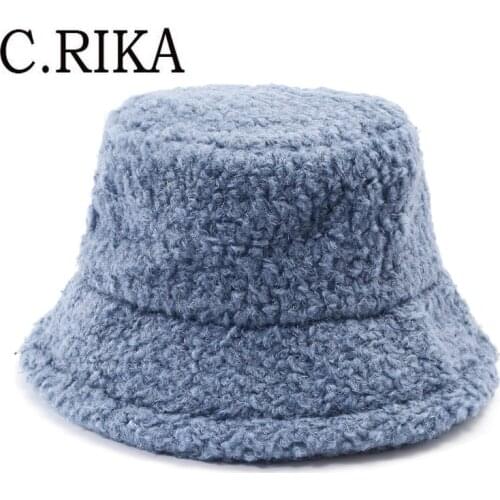 2021 Fashion Solid Lambswool Bucket Hat Women Autumn Winter Outdoor Street Warm Fisherman Hat Panama Lady Girl Travel Basin Cap