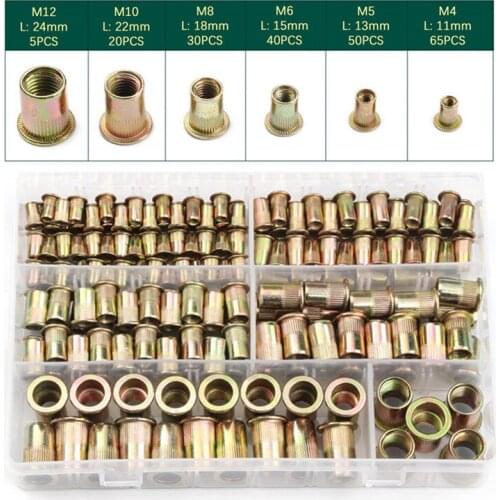 210pcs Rivet Nuts M4/M5/M6/M8/M10/12 Zinc Plated Carbon Steel Flat Head Threaded Insert Nut Rivet Cap Set Threaded Nuts